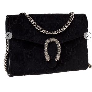 Gucci Black GG Velvet Mini Dionysus Wallet On Chain